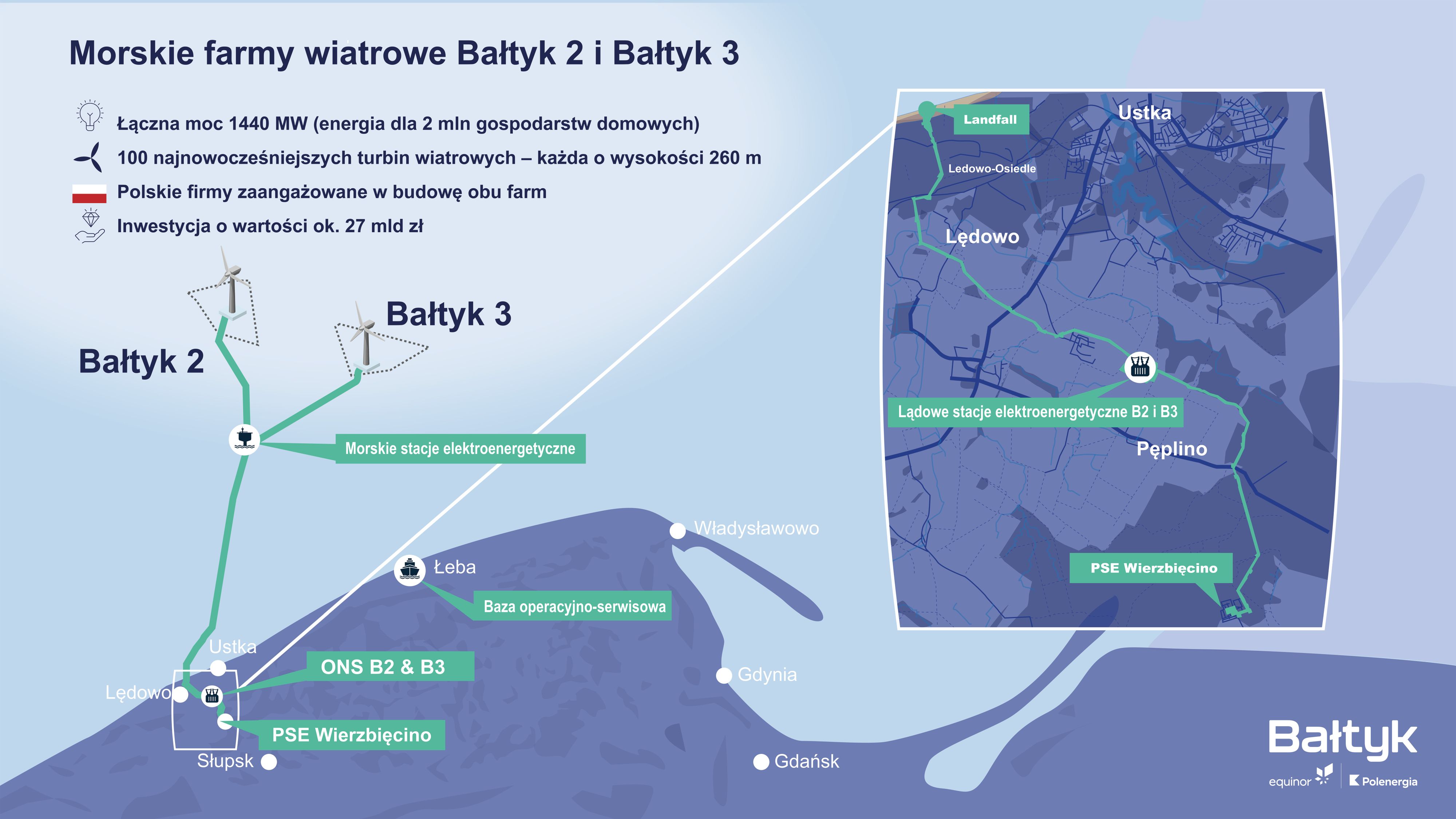 Mapy lokalizacji morskich farm wiatrowych Bałtyk 2 i 3